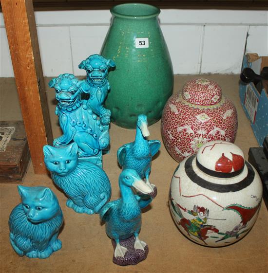 Japanese ginger jar, turquoise figures and other ceramics